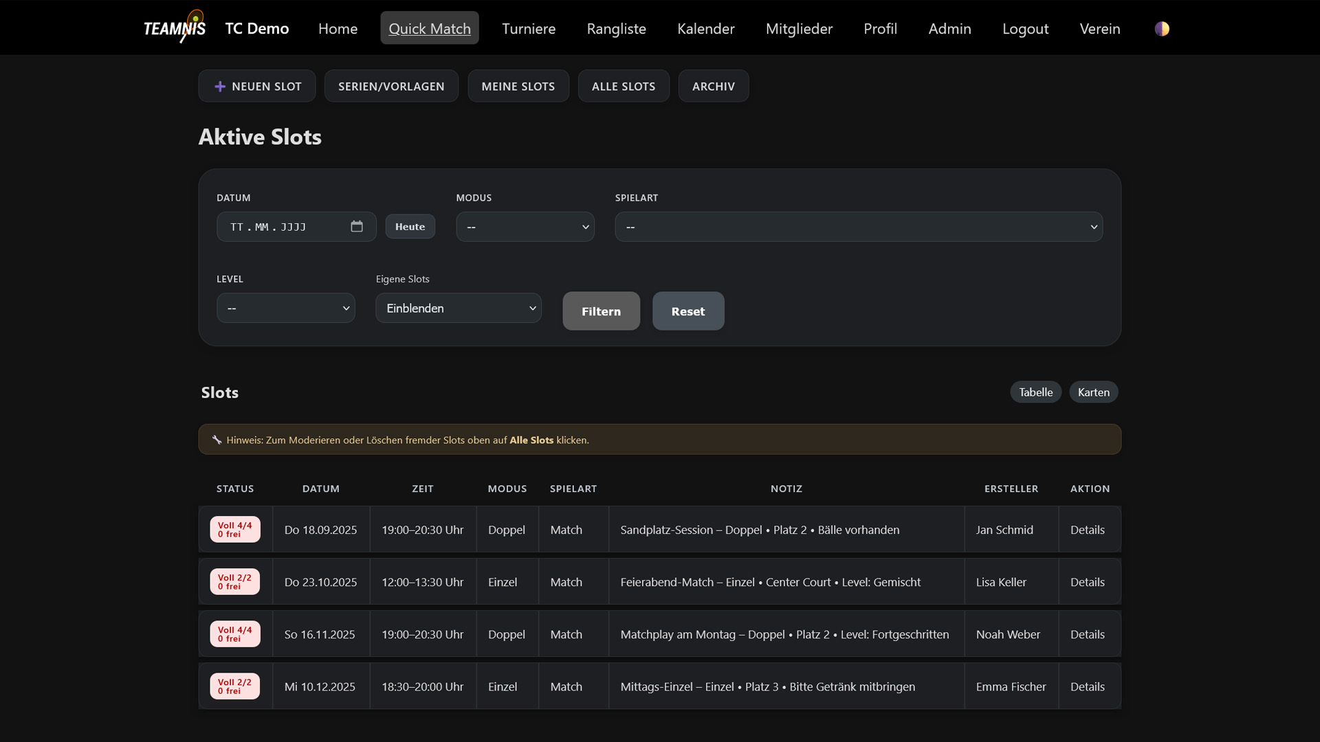 QuickSlots – Dark Ansicht